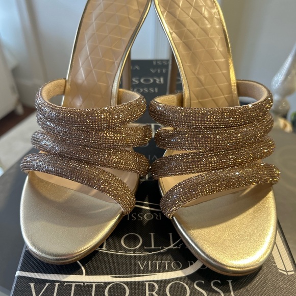 Gold Crystal-Strap Stiletto Mules - Picture 4 of 11
